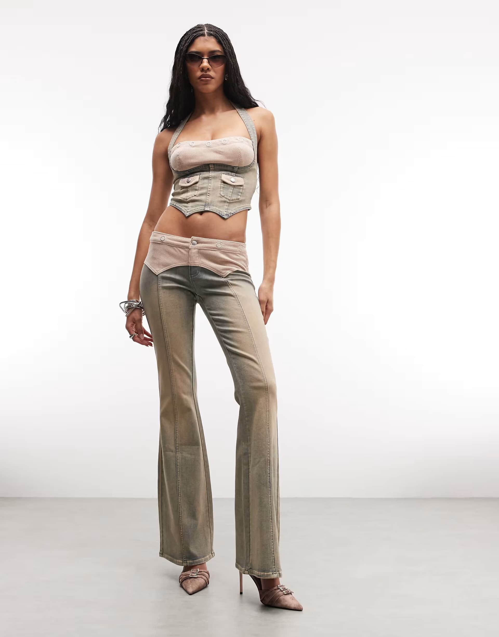 ASOS I.AM.GIA Tommie corduroy contrast waist logo detail flared jeans co-ord in vintage tan wash