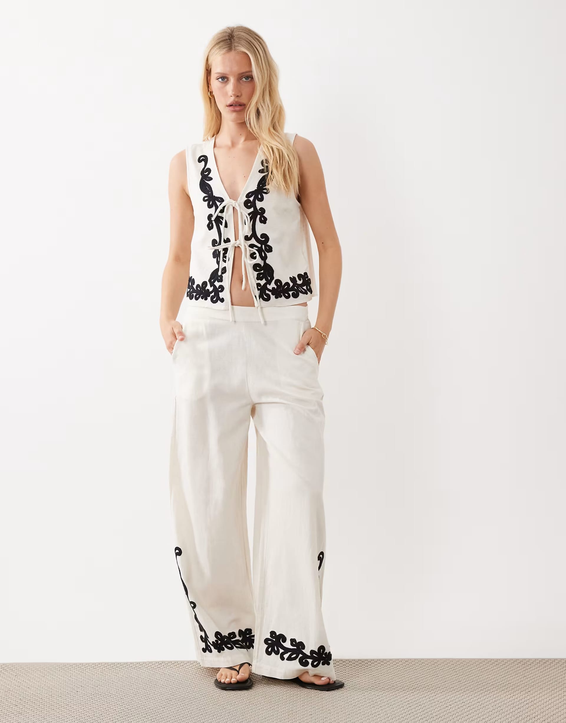 ASOS Vila Super Light Melange Embroidered Co-ord Set