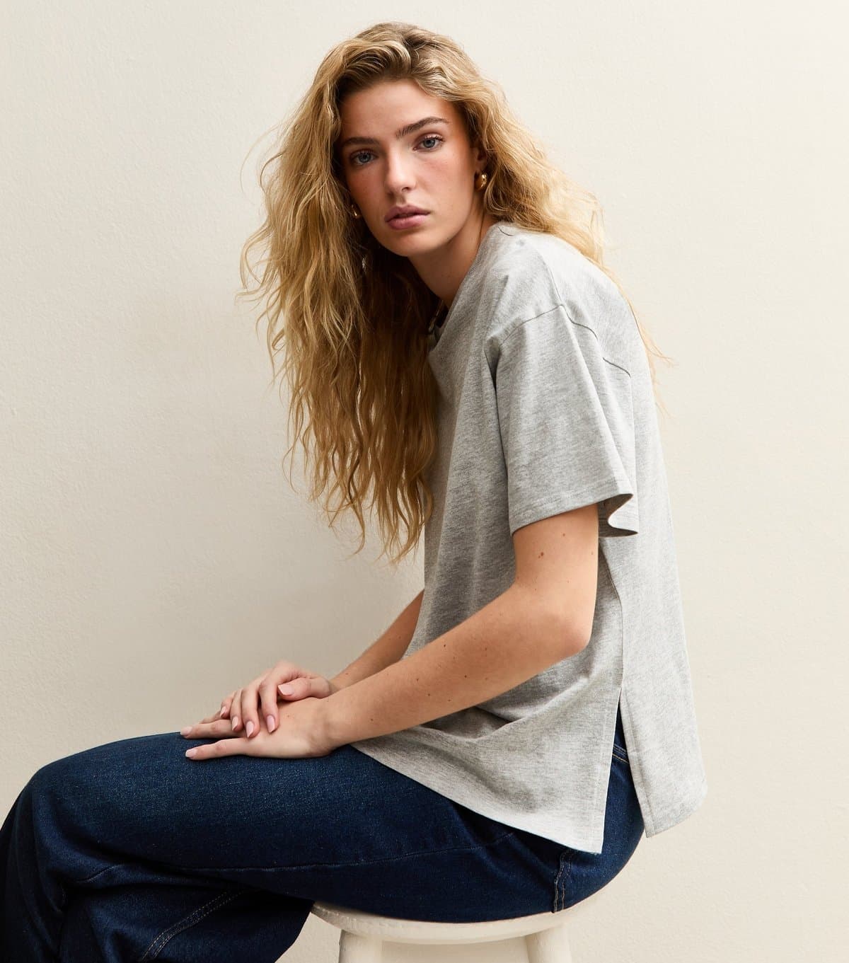 New Look New Look Oversized Light Grey Side Split T-Shirt