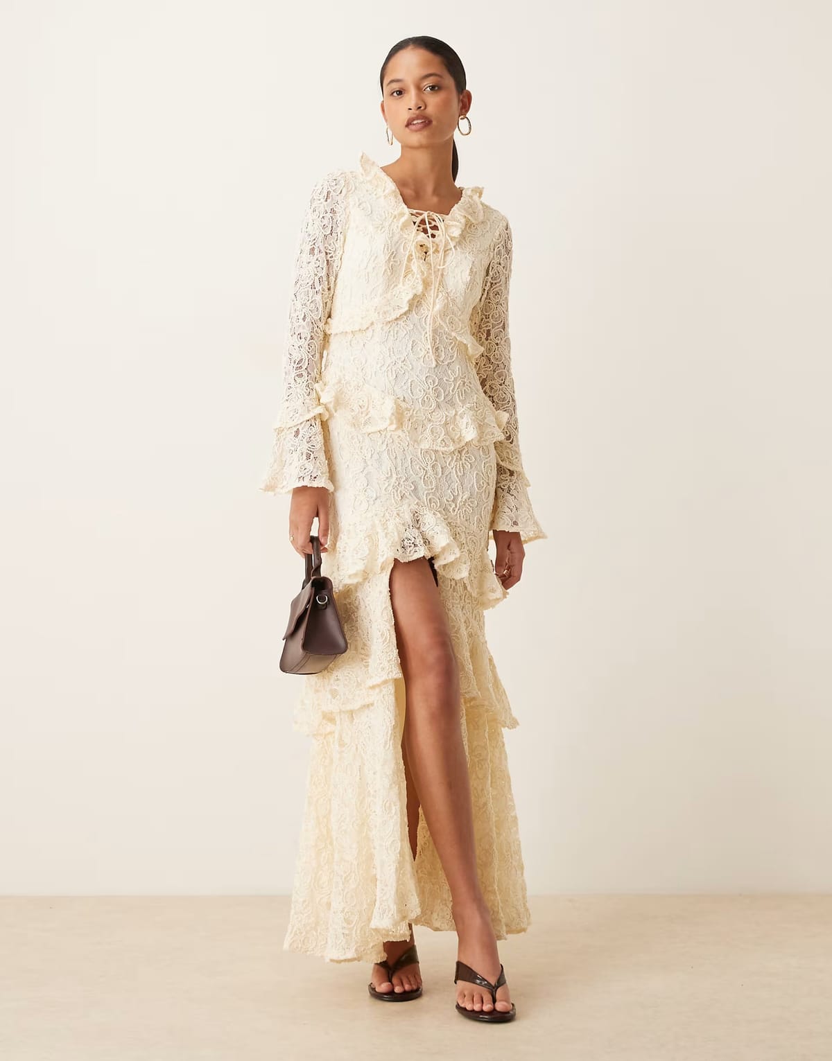 ASOS True Decadence Ruffle lace up maxi dress in cream - 1