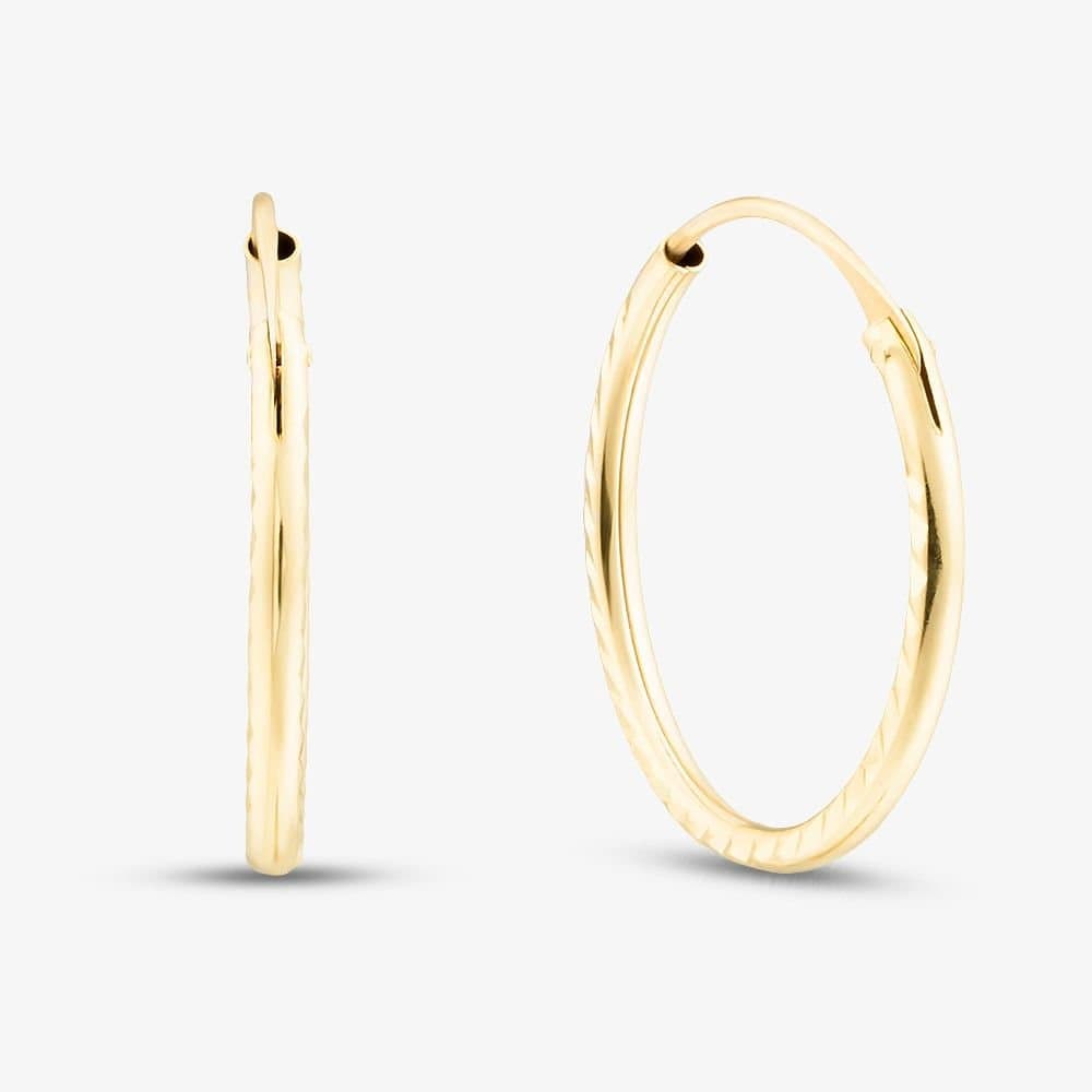 T.H.Baker T.H.Baker Women's 9ct Yellow Gold 15mm Diamond Cut Sleeper Hoop Earrings 1.53.9869