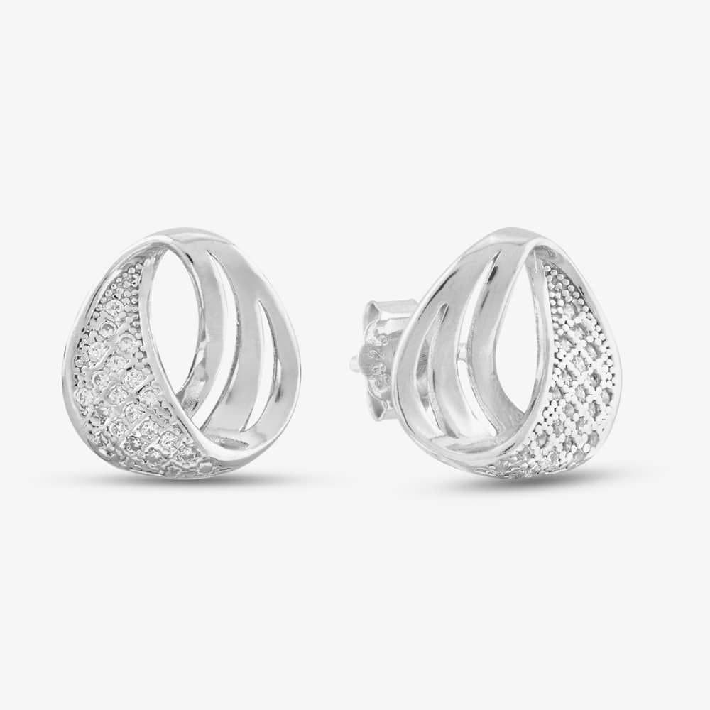 T.H.Baker T.H.Baker Women's Silver Twisted Hoop Pave Stud Earrings E610287