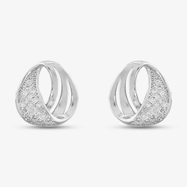 T.H.Baker T.H.Baker Women's Silver Twisted Hoop Pave Stud Earrings E610287 - 2
