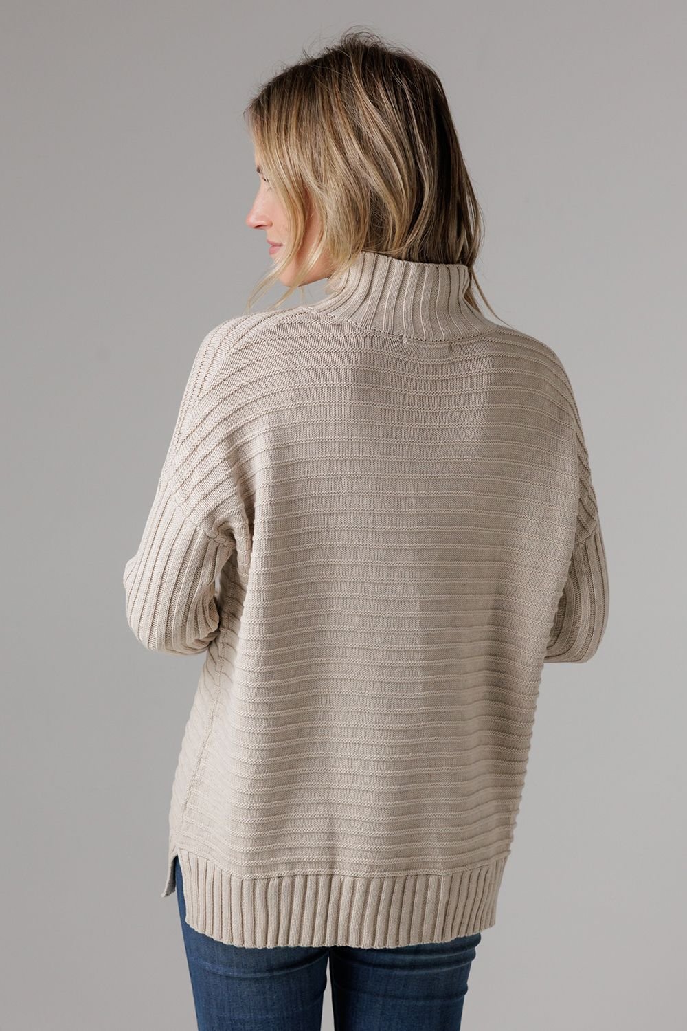 French Connection French Connection Women's Cotton Ribbed Knit High Neck Jumper in Beige - 2