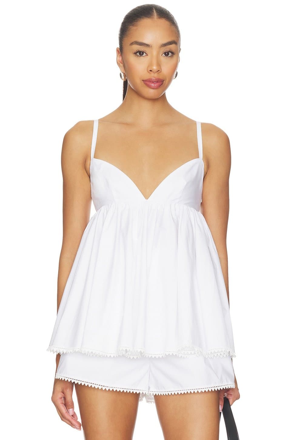 revolve Revolve White V-Neck Sleeveless Tiered Top