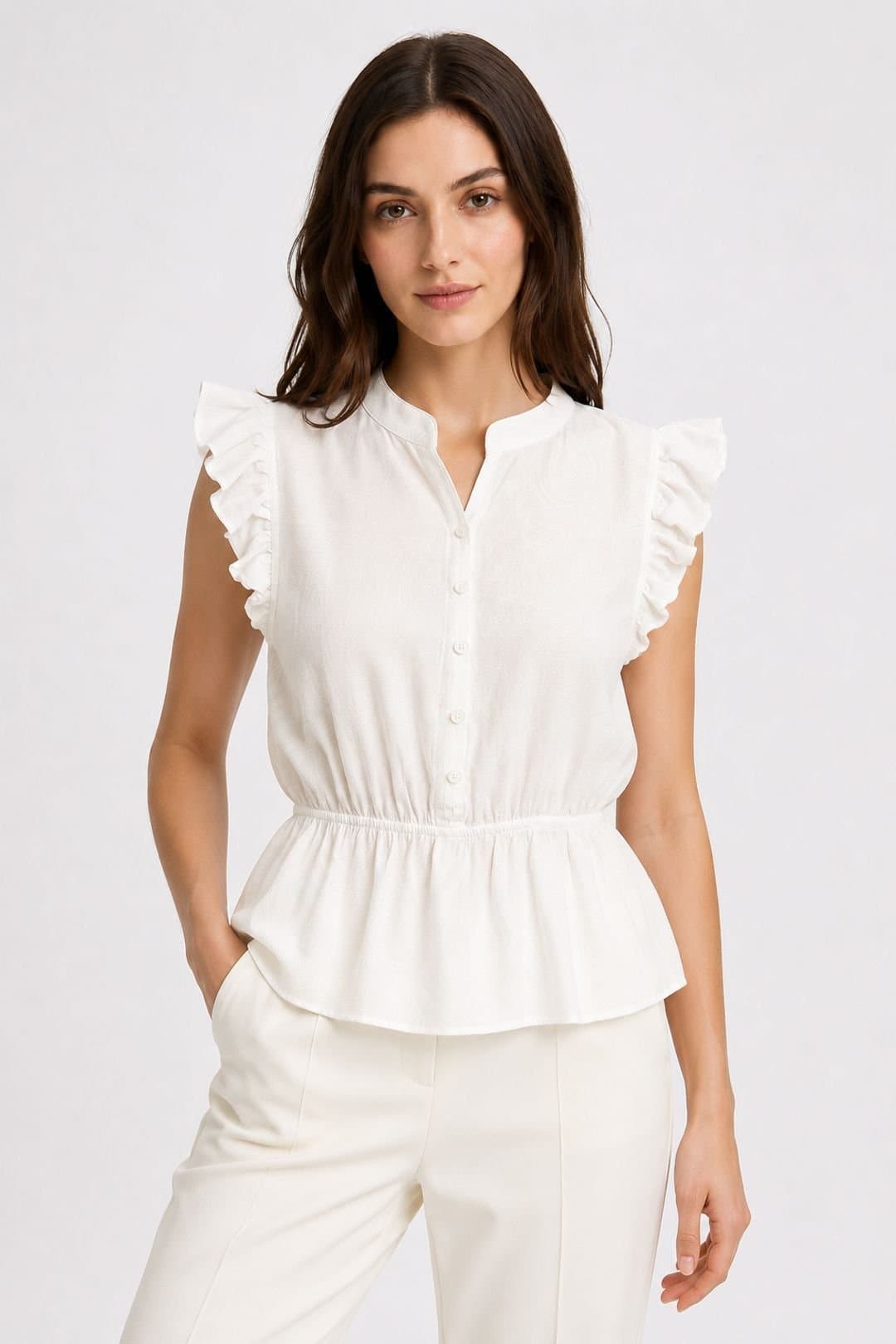 MixRay MixRay Women's Textured Jacquard Peplum Blouse in Off-White