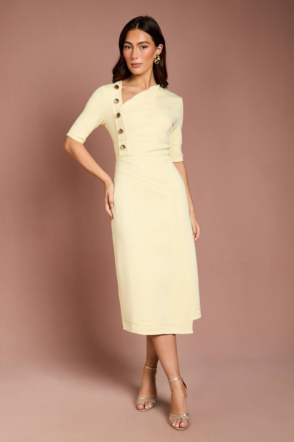 Coast Coast Women's Bandage Asymetric Wrap Detail Midi Dress in Butter - 2