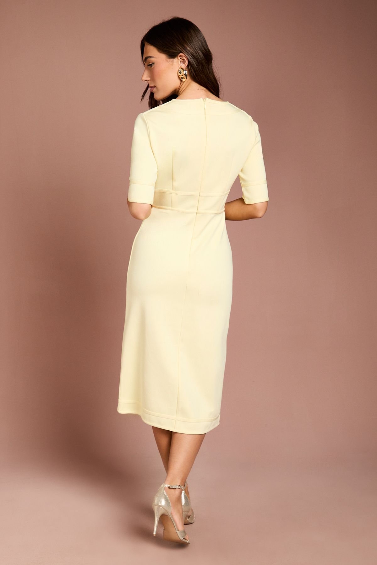 Coast Coast Women's Bandage Asymetric Wrap Detail Midi Dress in Butter - 3