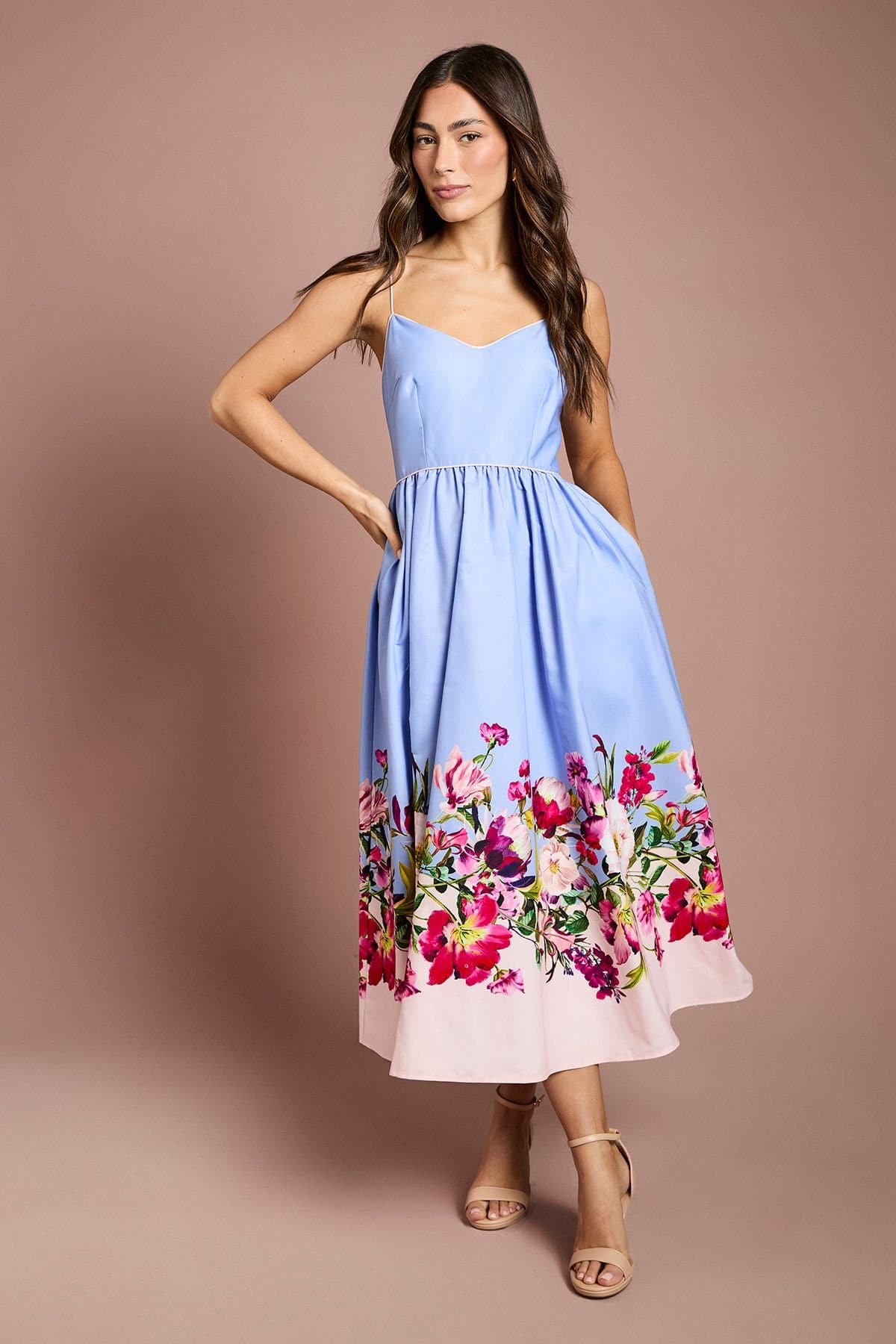 Coast Coast Women's Placement Print Cotton strappy Midi Dress in Blue