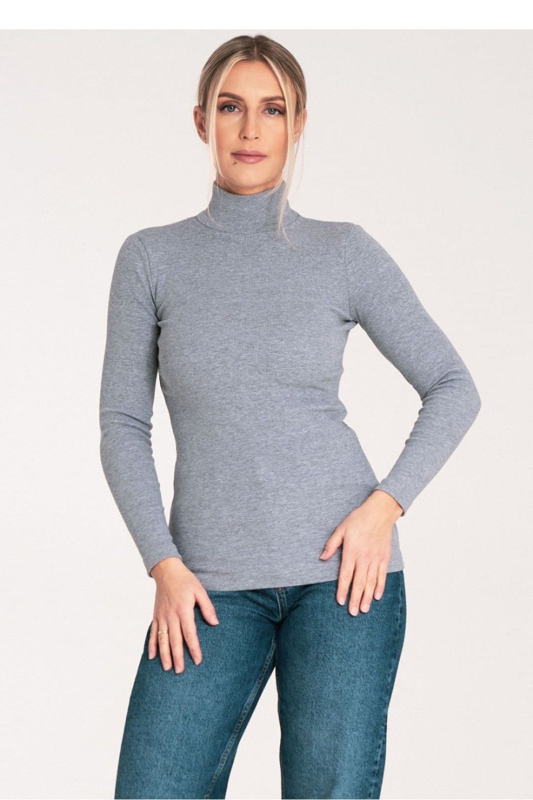 Love Lace Love Lace Women's Grey Cotton Turtleneck Top