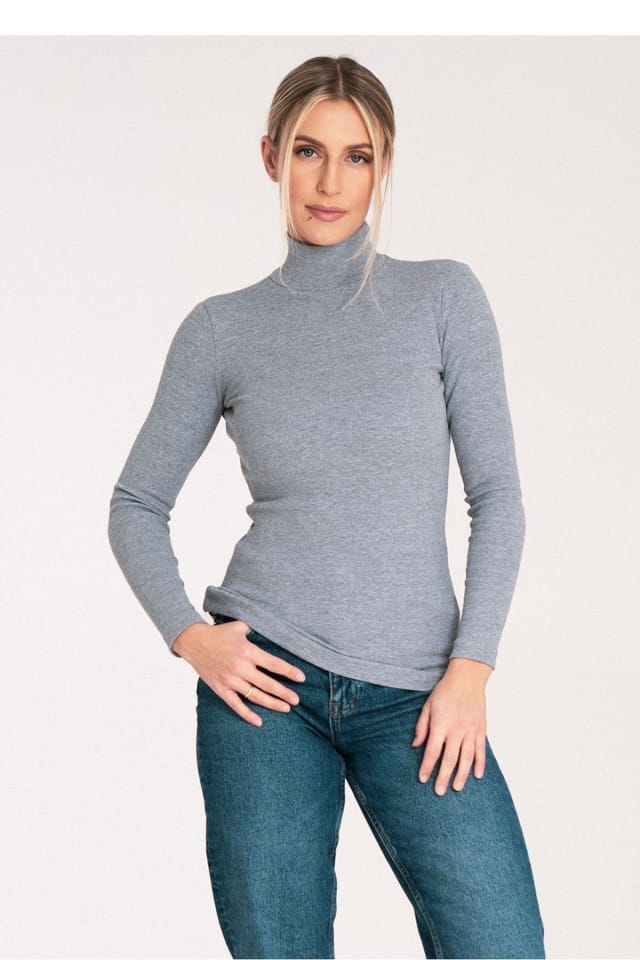 Love Lace Love Lace Women's Classic Cotton Long Sleeve Ribbed Turtleneck in Grey - 2