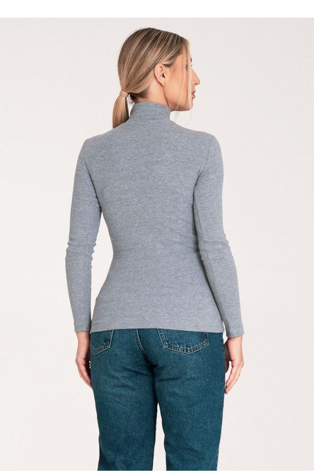 Love Lace Love Lace Women's Classic Cotton Long Sleeve Ribbed Turtleneck in Grey - 3