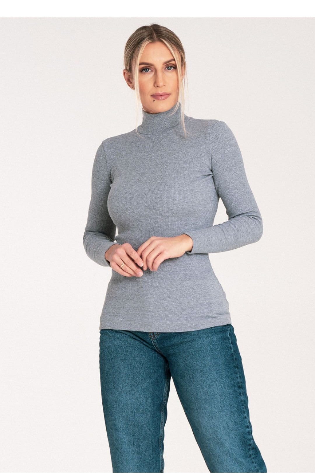 Love Lace Love Lace Women's Classic Cotton Long Sleeve Ribbed Turtleneck in Grey - 4
