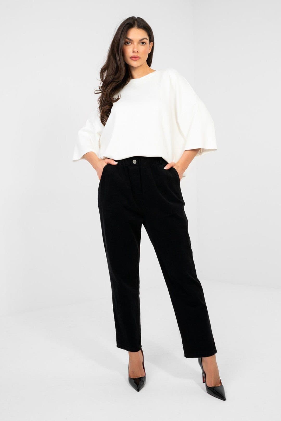 Love Lace Love Lace Women's Casual Corduroy Paperbag Pants in Black