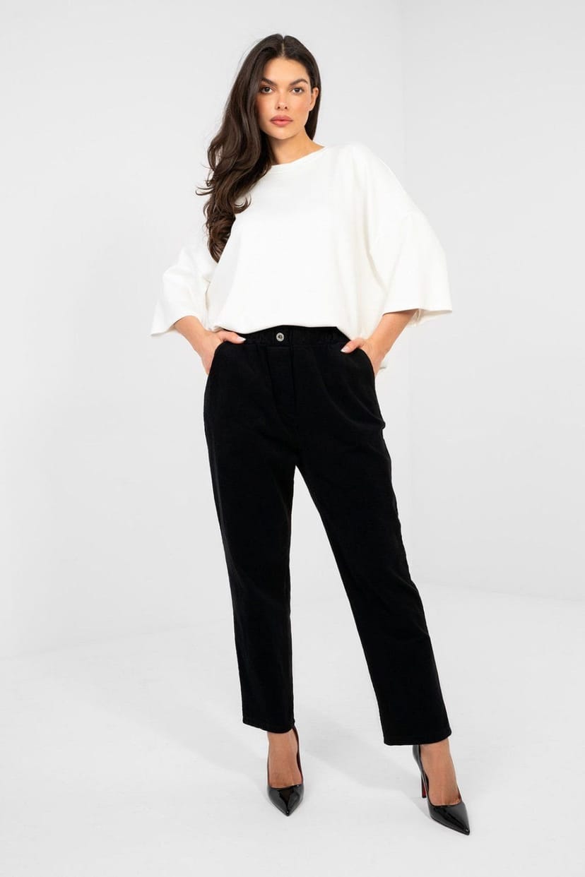 Love Lace Love Lace Women's Casual Corduroy Paperbag Pants in Black - 1