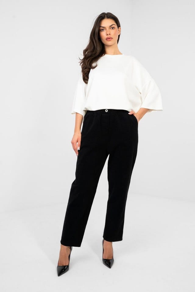 Love Lace Love Lace Women's Casual Corduroy Paperbag Pants in Black - 2