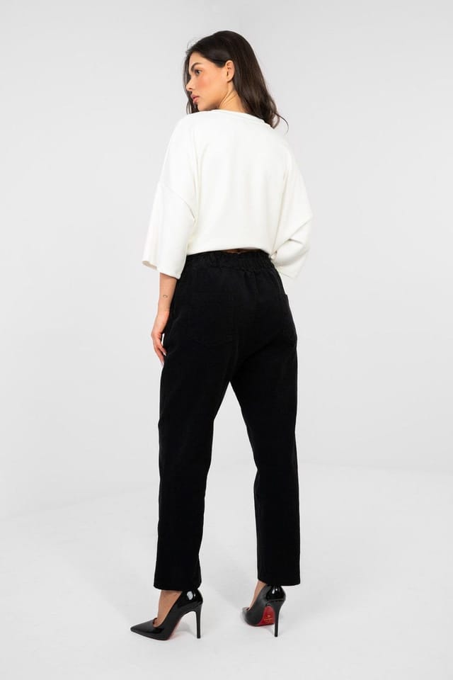 Love Lace Love Lace Women's Casual Corduroy Paperbag Pants in Black - 3