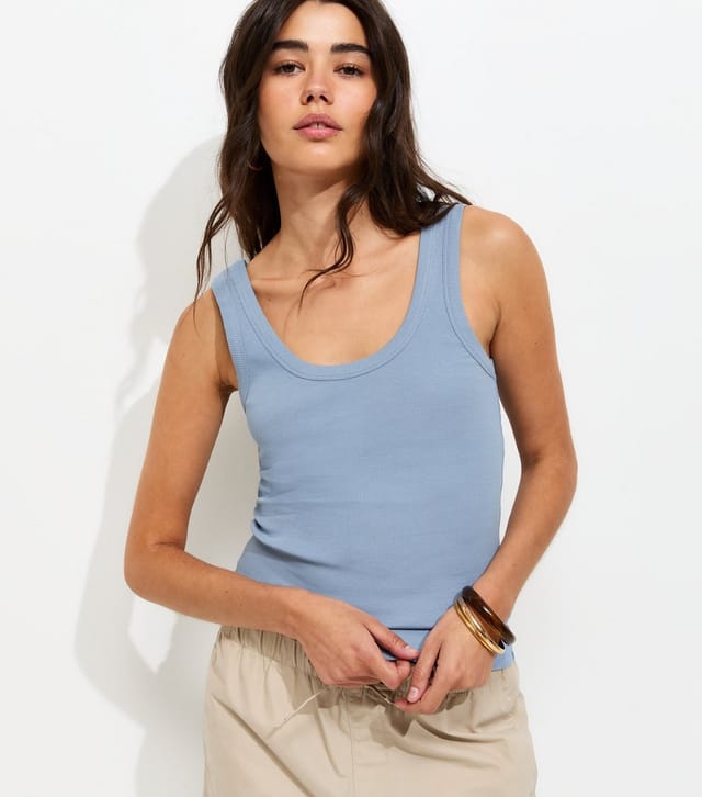 New Look Women's Light Blue Cotton Rich Ribbed Scoop Neck Vest Top New Look - 2
