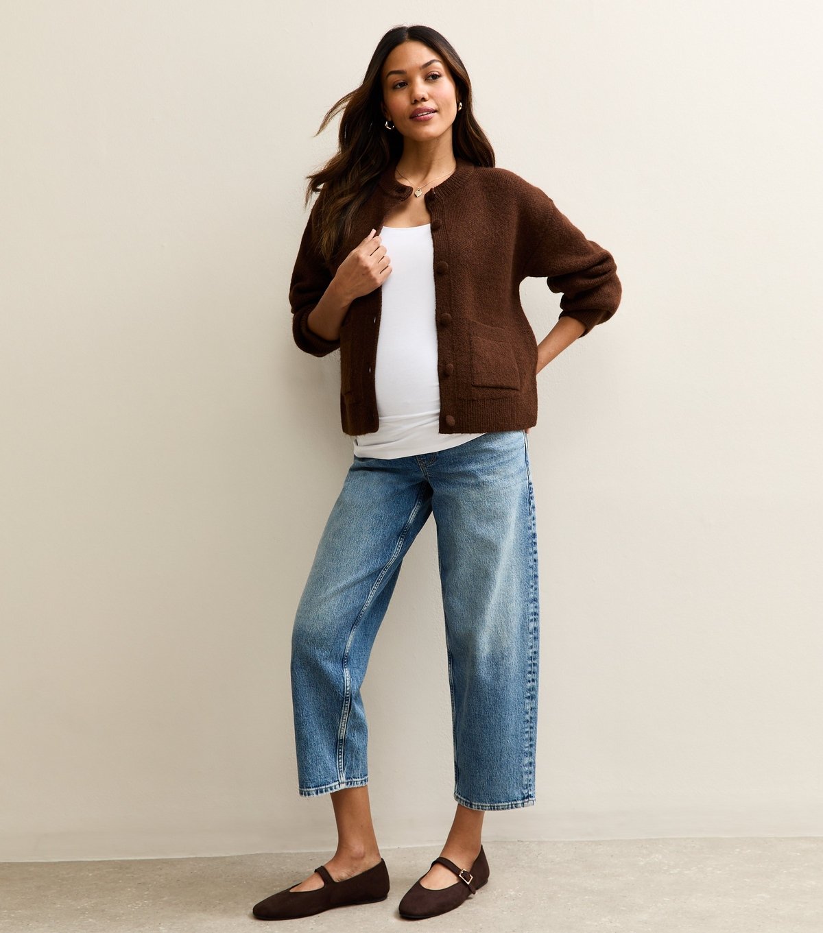 New Look Women's Maternity Dark Brown Double Pocket Cardigan New Look - 3