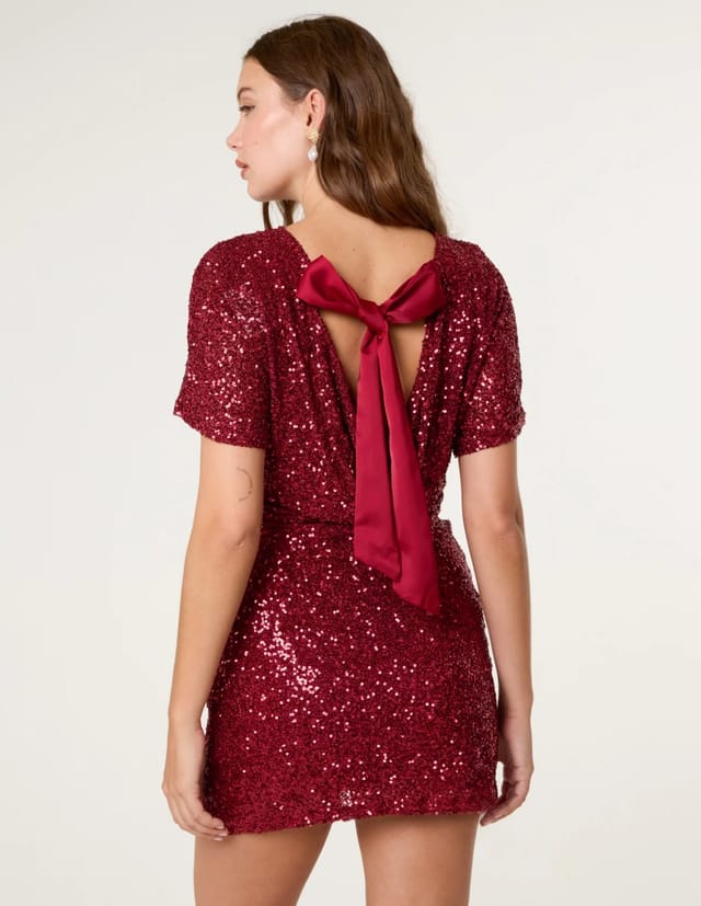 Blue Vanilla Satin Bow Back Sequin Dress - 2