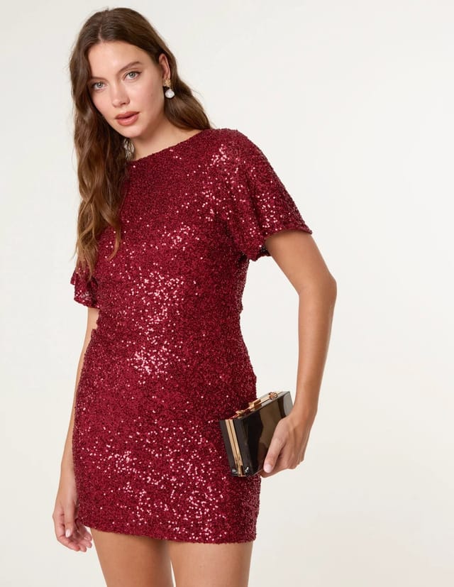 Blue Vanilla Satin Bow Back Sequin Dress - 3