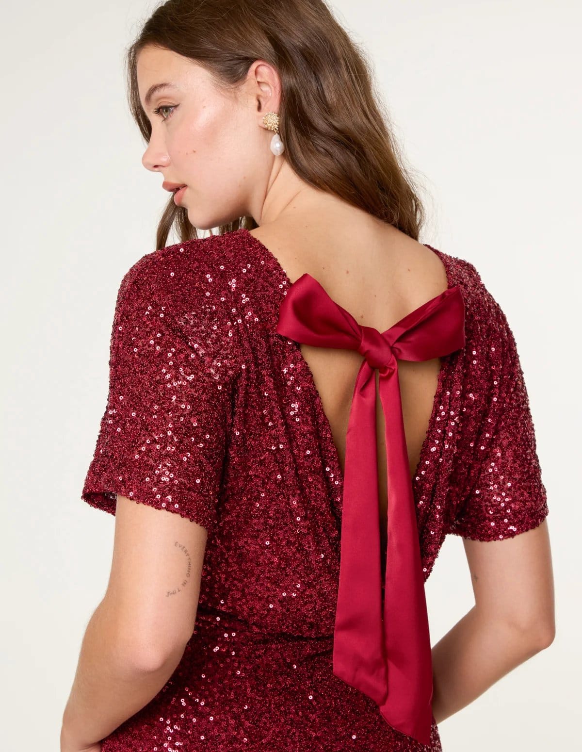Blue Vanilla Satin Bow Back Sequin Dress - 4