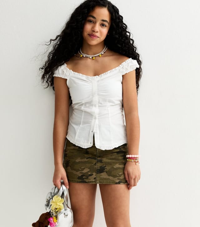 New Look Girls' White Pintuck Button Front Top New Look - 2