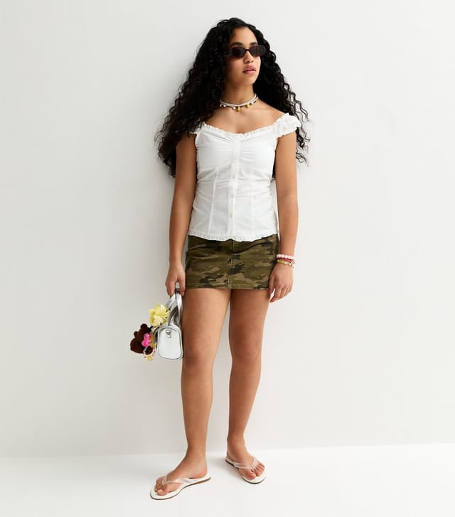 New Look Girls' White Pintuck Button Front Top New Look - 3