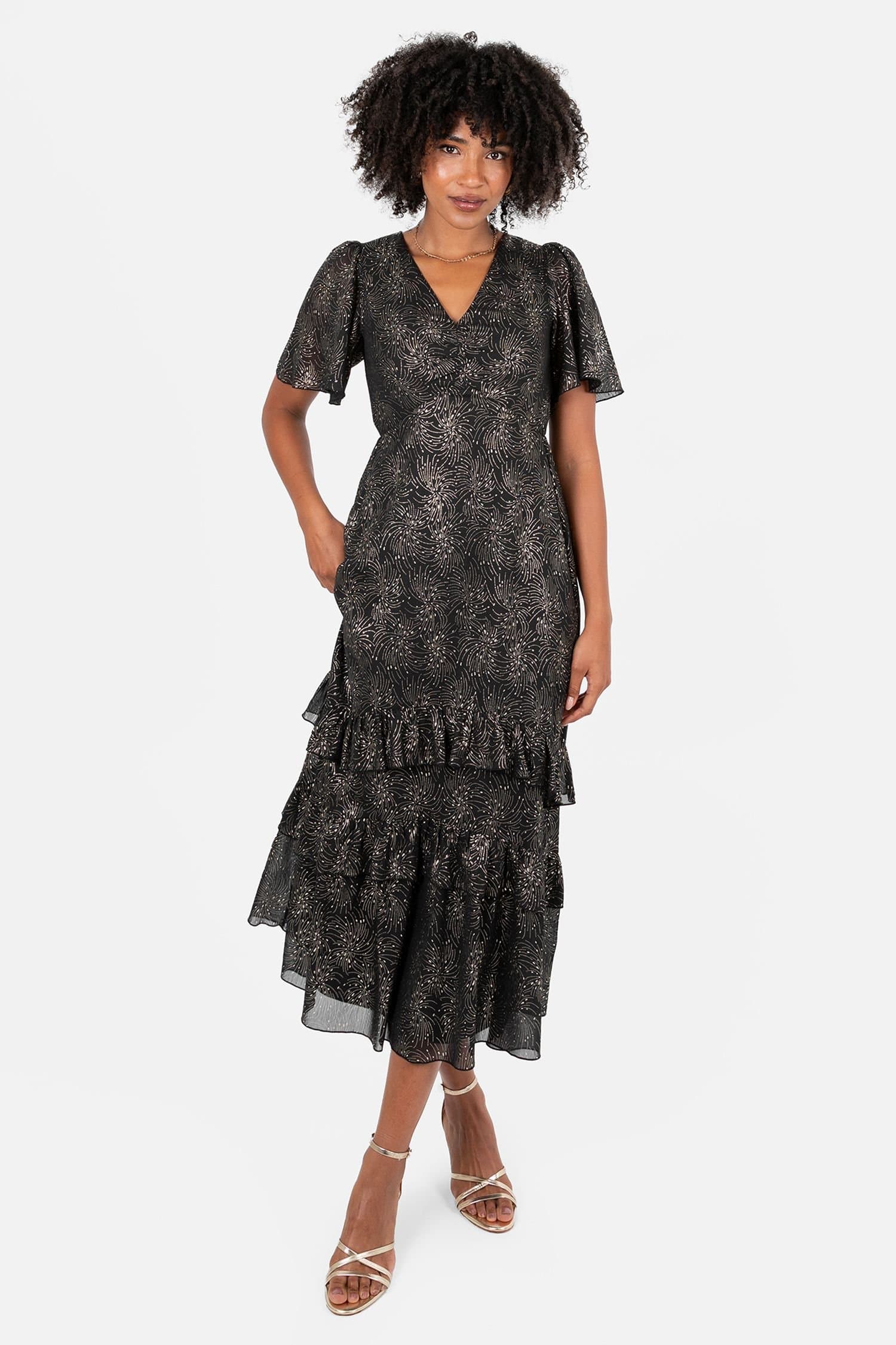 Lovedrobe Lovedrobe Women's Angel Sleeve Ruffled Midaxi Dress in Black