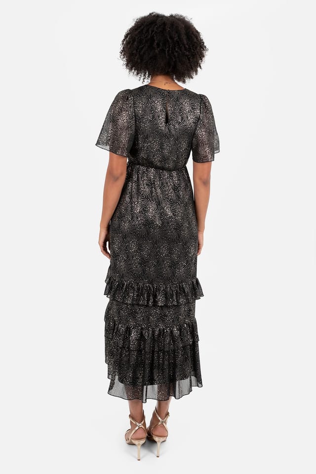 Lovedrobe Lovedrobe Women's Angel Sleeve Ruffled Midaxi Dress in Black - 2