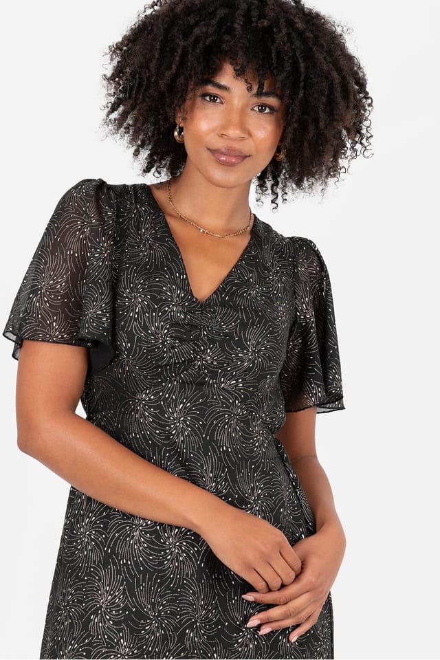 Lovedrobe Lovedrobe Women's Angel Sleeve Ruffled Midaxi Dress in Black - 3