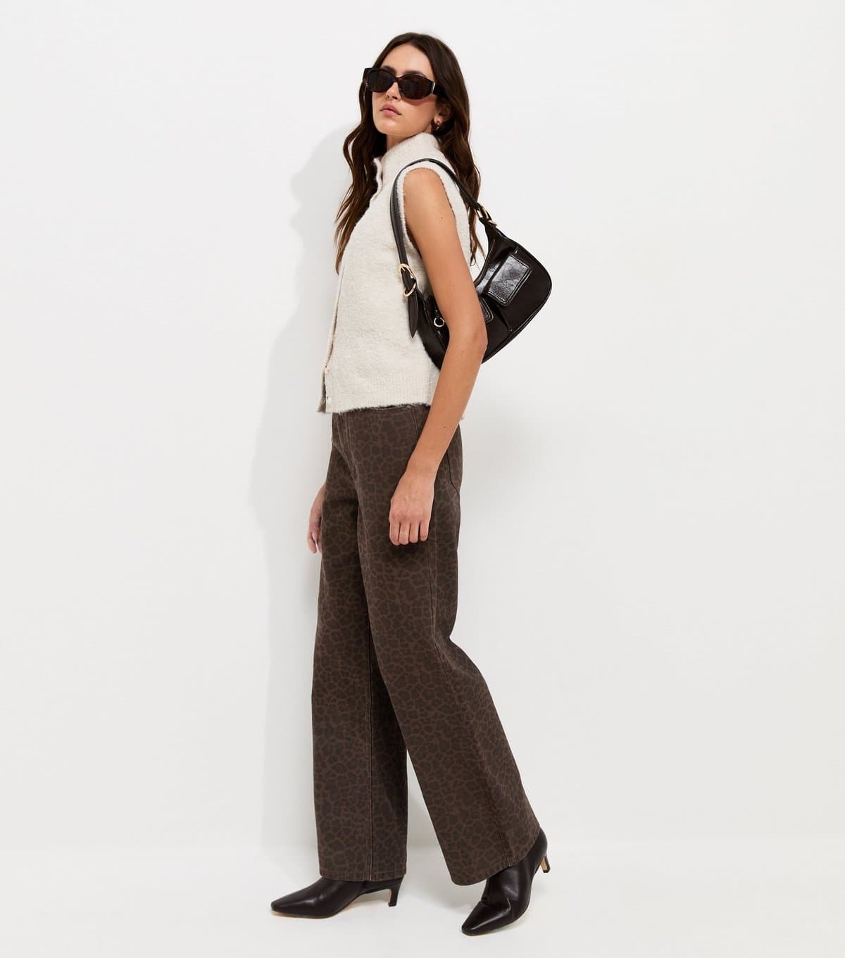 New Look Women's Brown Leopard Print Wide Leg Jeans New Look