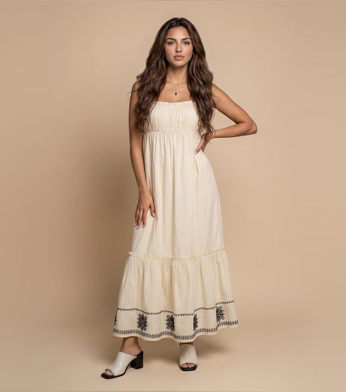 Urban Bliss Women's Cream Embroidered Hem Maxi Dress Urban Bliss New Look
