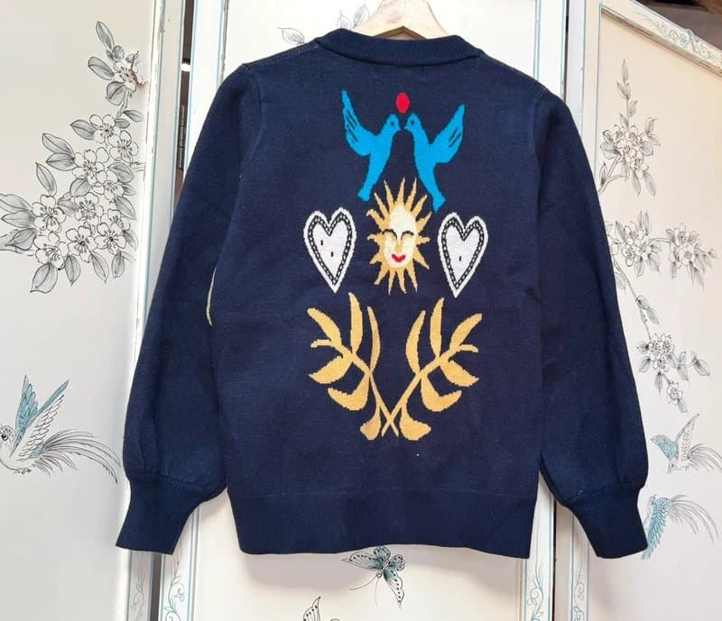 Never Fully Dressed RARE!Rrp£125!NFD Cardigan Jumper Floral Bird Festival Birthday Party Cruise Brunch BBQ 10