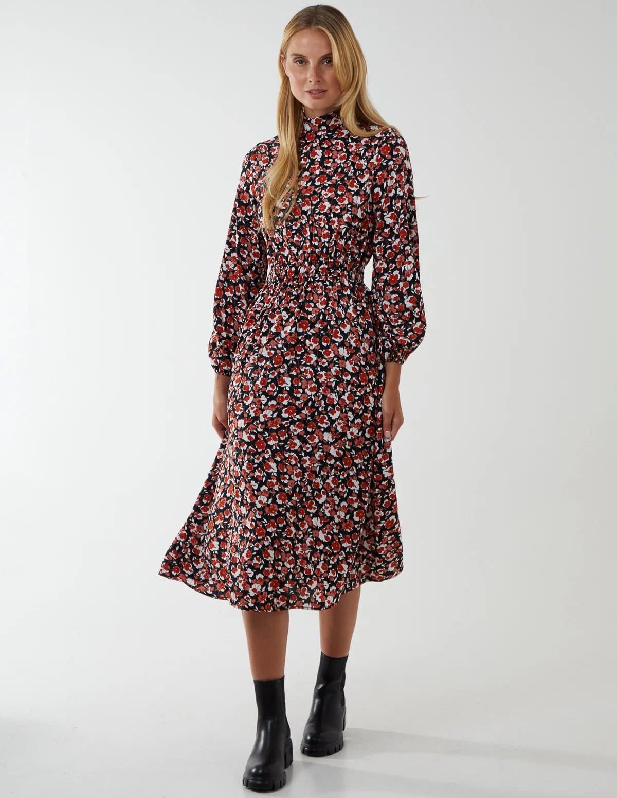 Blue Vanilla Drawstring Sleeve Elasticated Midi Dress