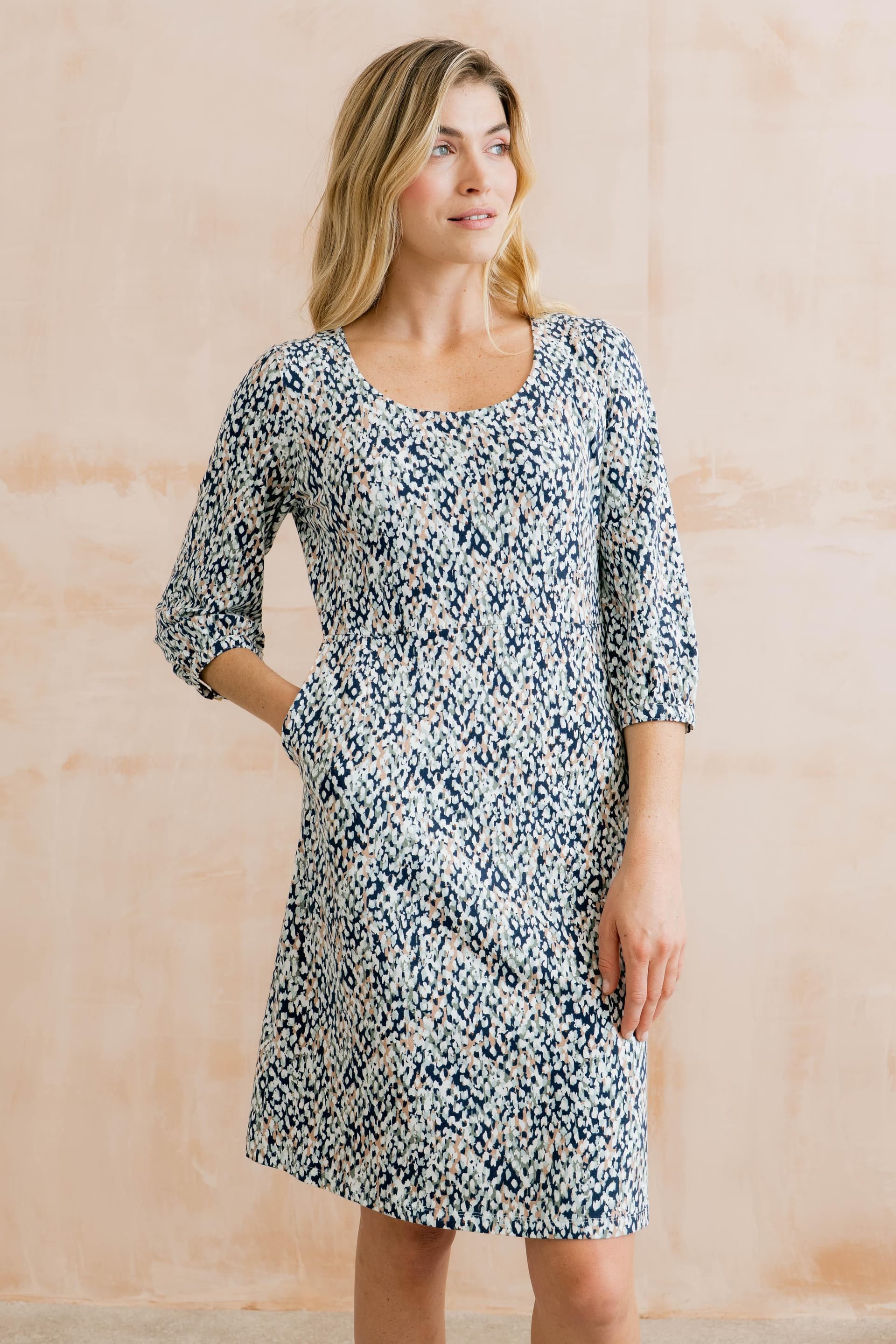 Lily & Me Lily & Me Women's Meadow Printed Cotton Jersey Dress in Navy