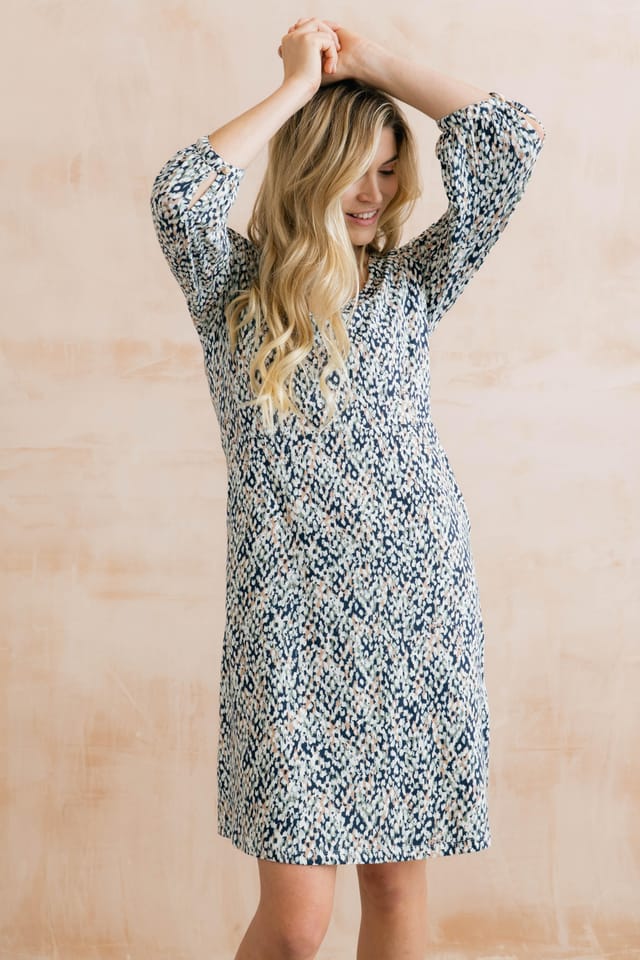 Lily & Me Lily & Me Women's Meadow Printed Cotton Jersey Dress in Navy - 2