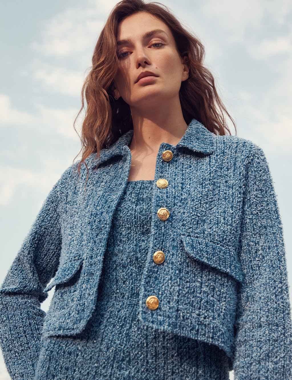 Marks & Spencer M&S Medium Indigo Textured Cropped Jacket