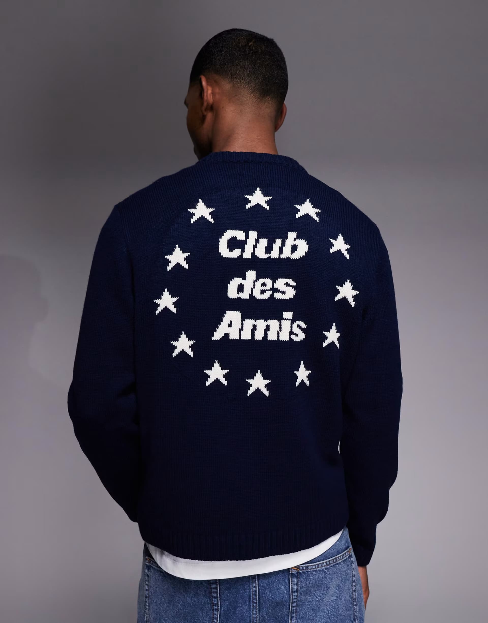 ASOS ASOS DESIGN oversized knitted jumper with embroidery in navy