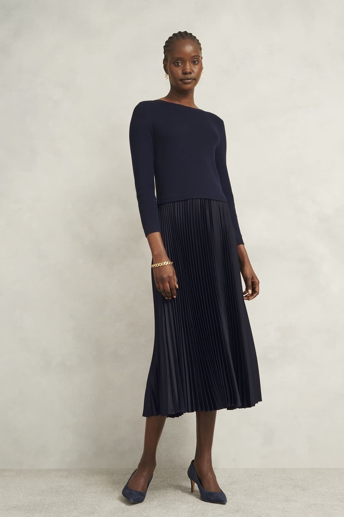 Hobbs London Hobbs London Women's Lucinda Knitted Pleated Dress in Dark Navy