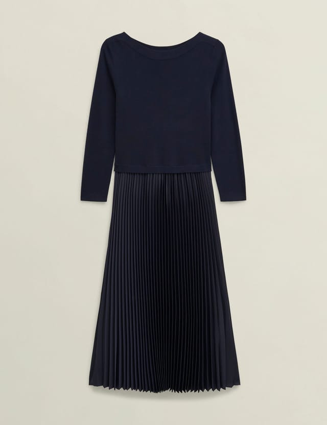 Hobbs London Hobbs London Women's Lucinda Knitted Pleated Dress in Dark Navy - 2