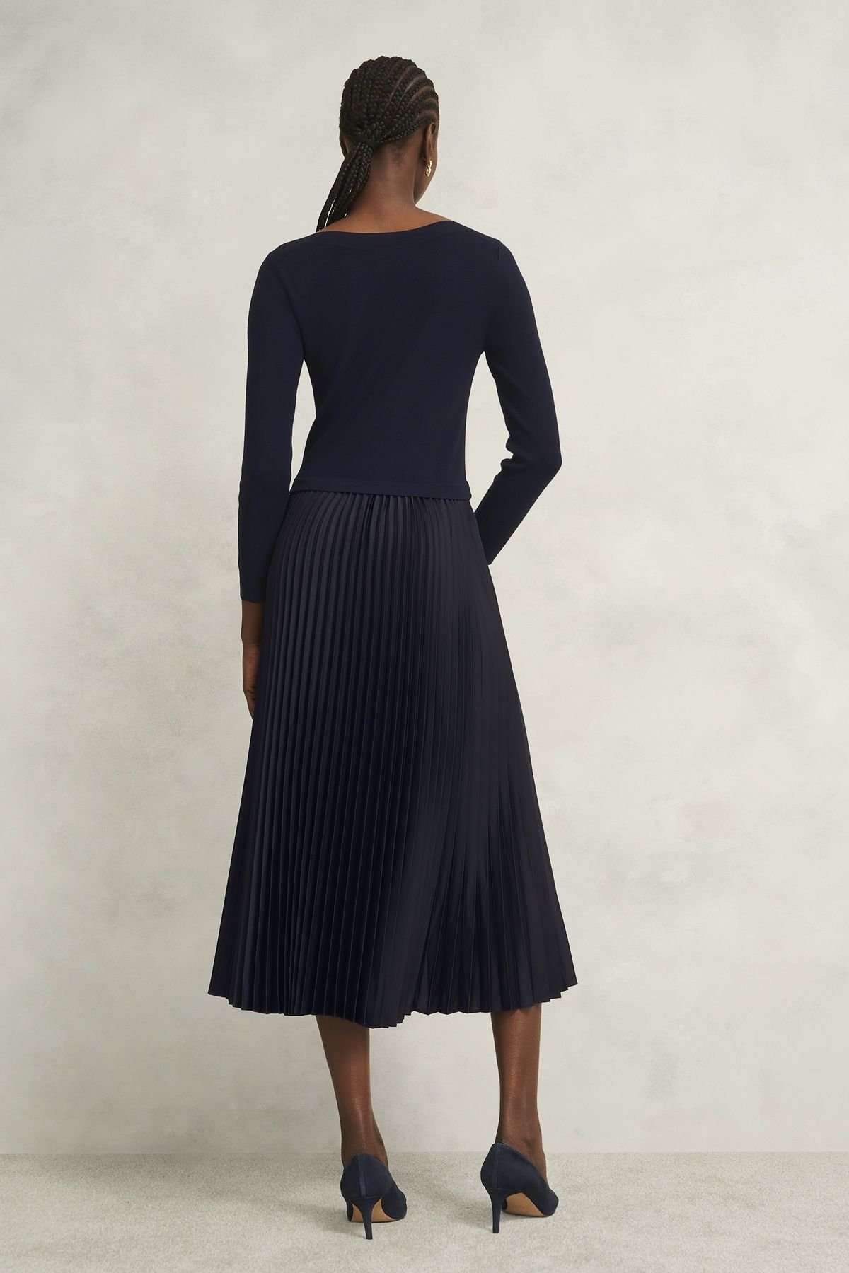 Hobbs London Hobbs London Women's Lucinda Knitted Pleated Dress in Dark Navy - 4