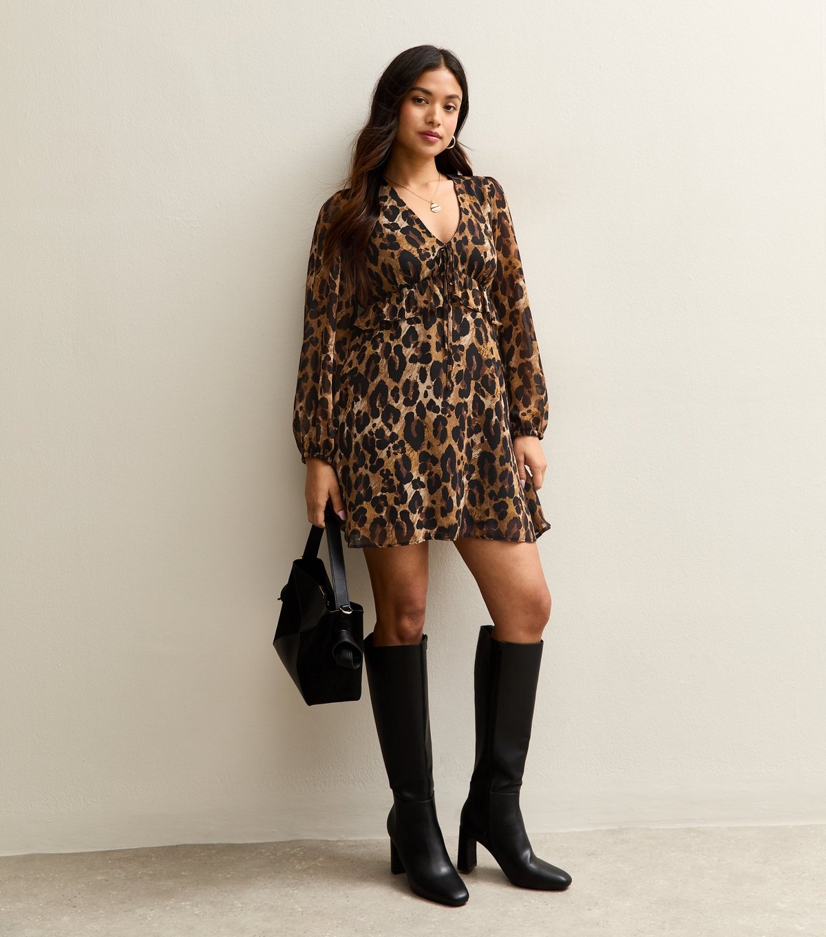 New Look Women's Petite Chiffon Animal Print Long Sleeve Mini Dress New Look - 3