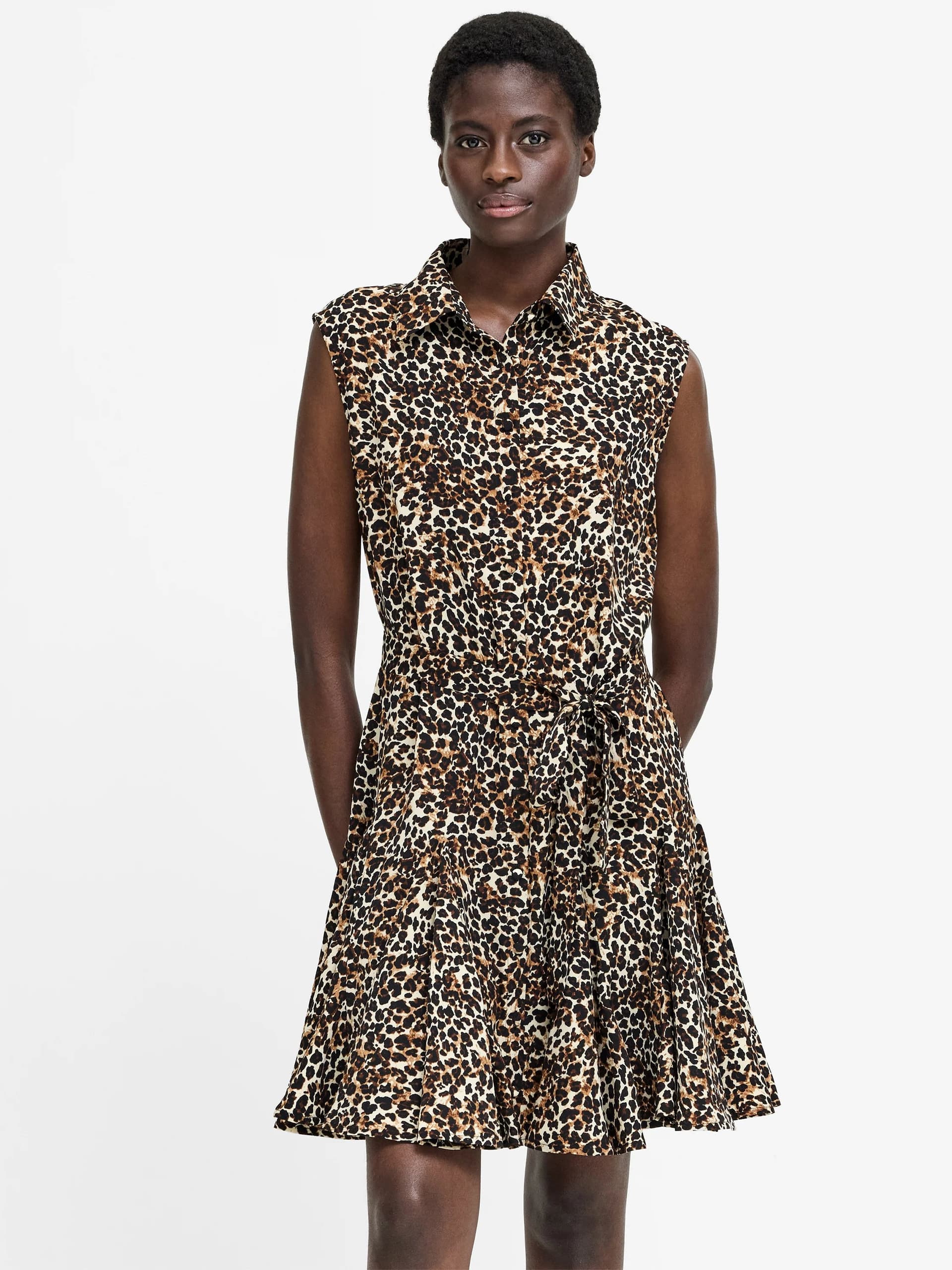 French Connection Brown Leopard Print Sleeveless Belted Mini Dress Leopard Animal Print