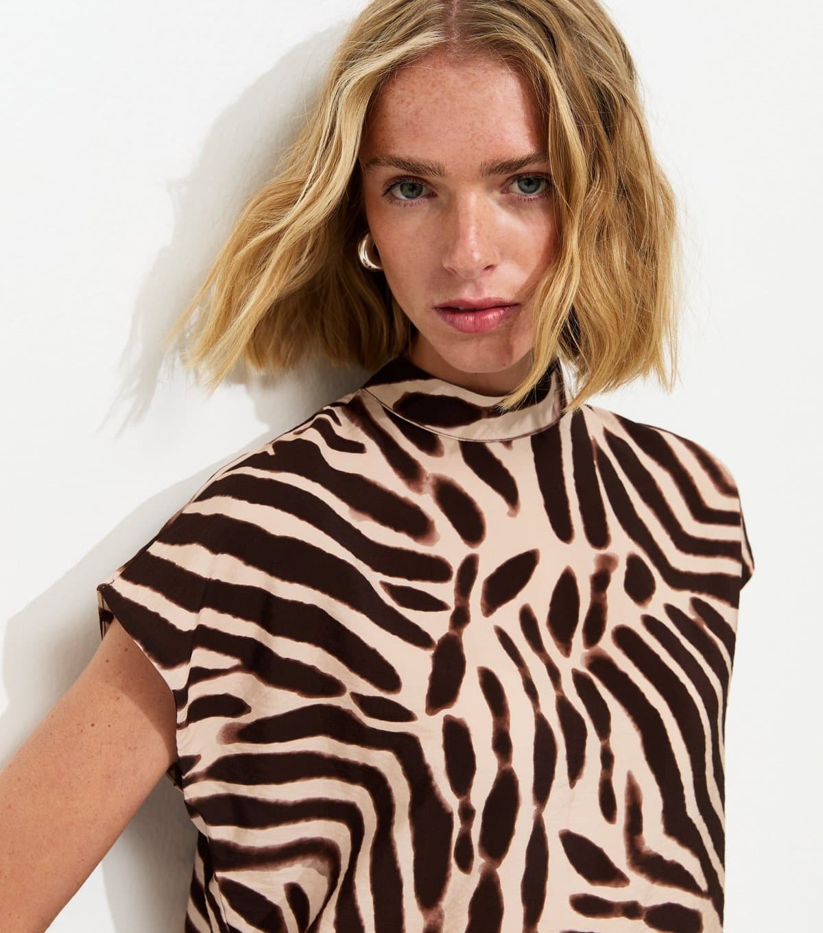 New Look Women's Brown Animal Print High Neck Top New Look