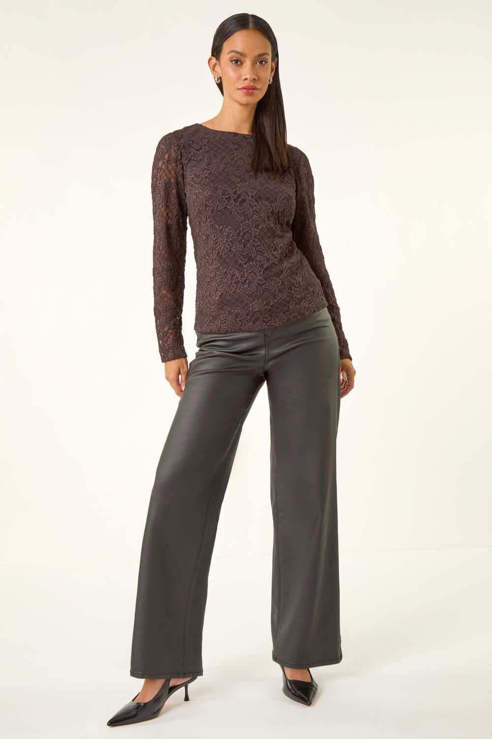 Dusk Dusk Women's Baroque Lace Top in Chocolate - 2