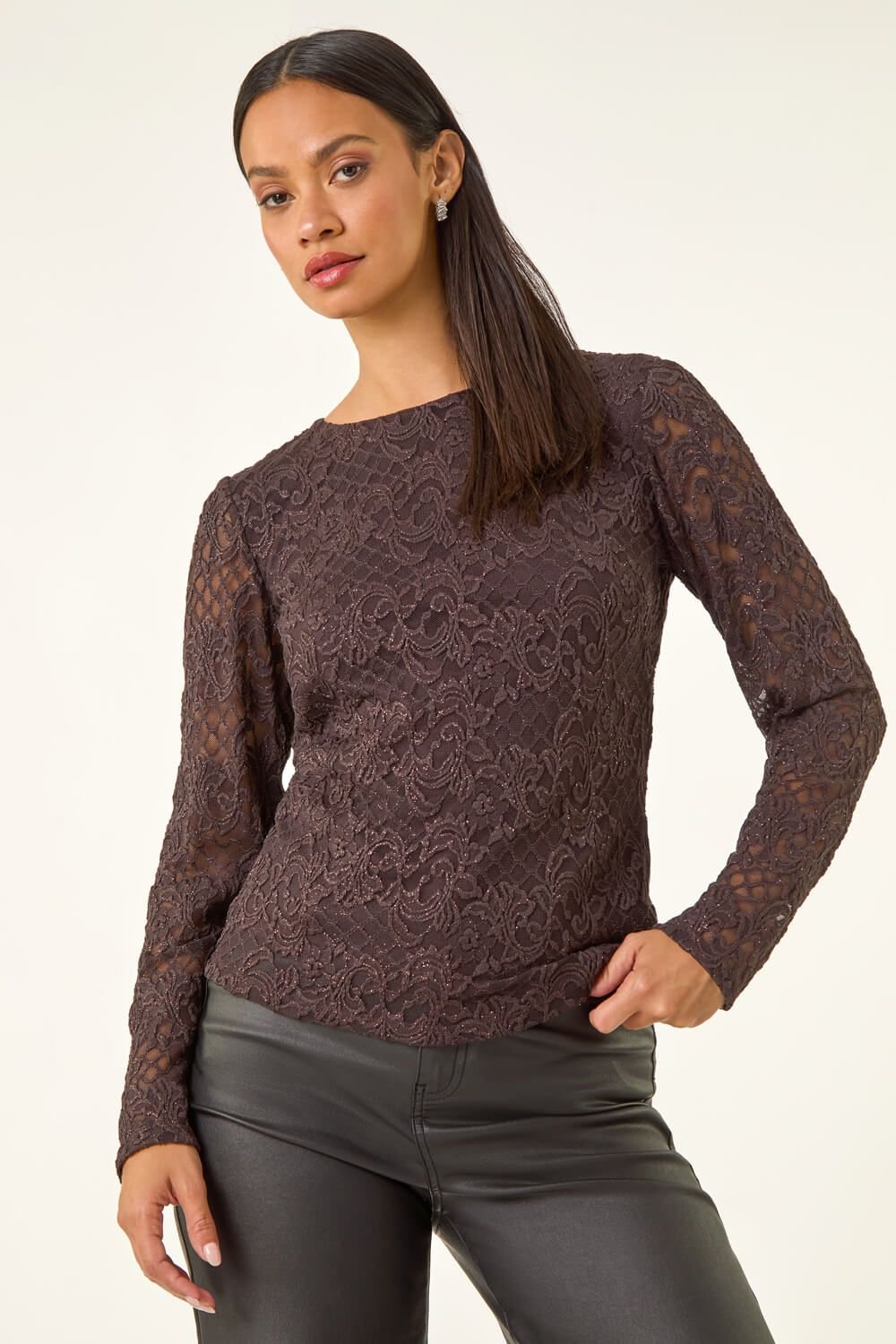 Dusk Dusk Women's Baroque Lace Top in Chocolate - 4