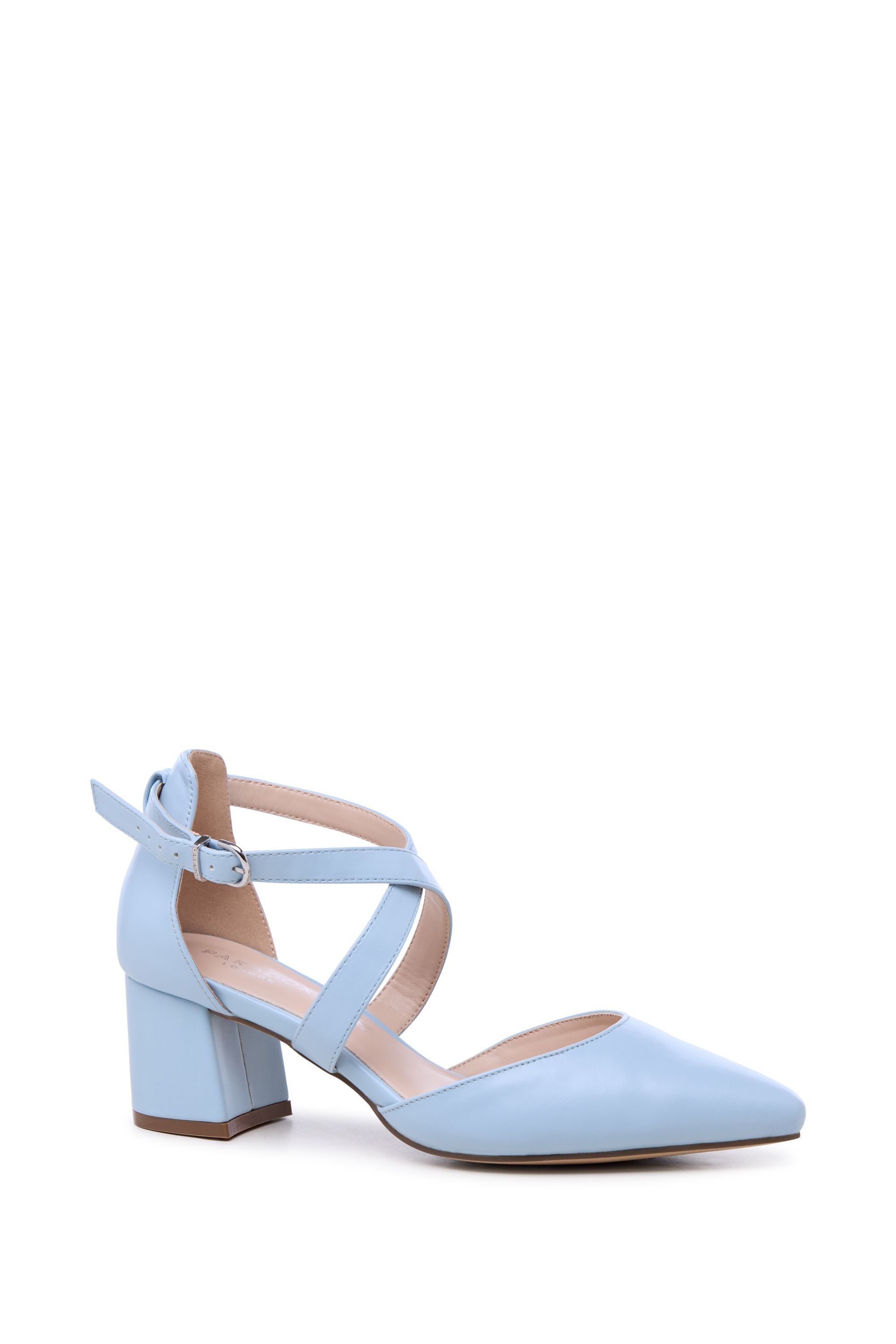 Paradox London Paradox London Women's 'Ffion' Wide Fit Mid Block Heel Cross Strap Court Shoe in Baby Blue - 2