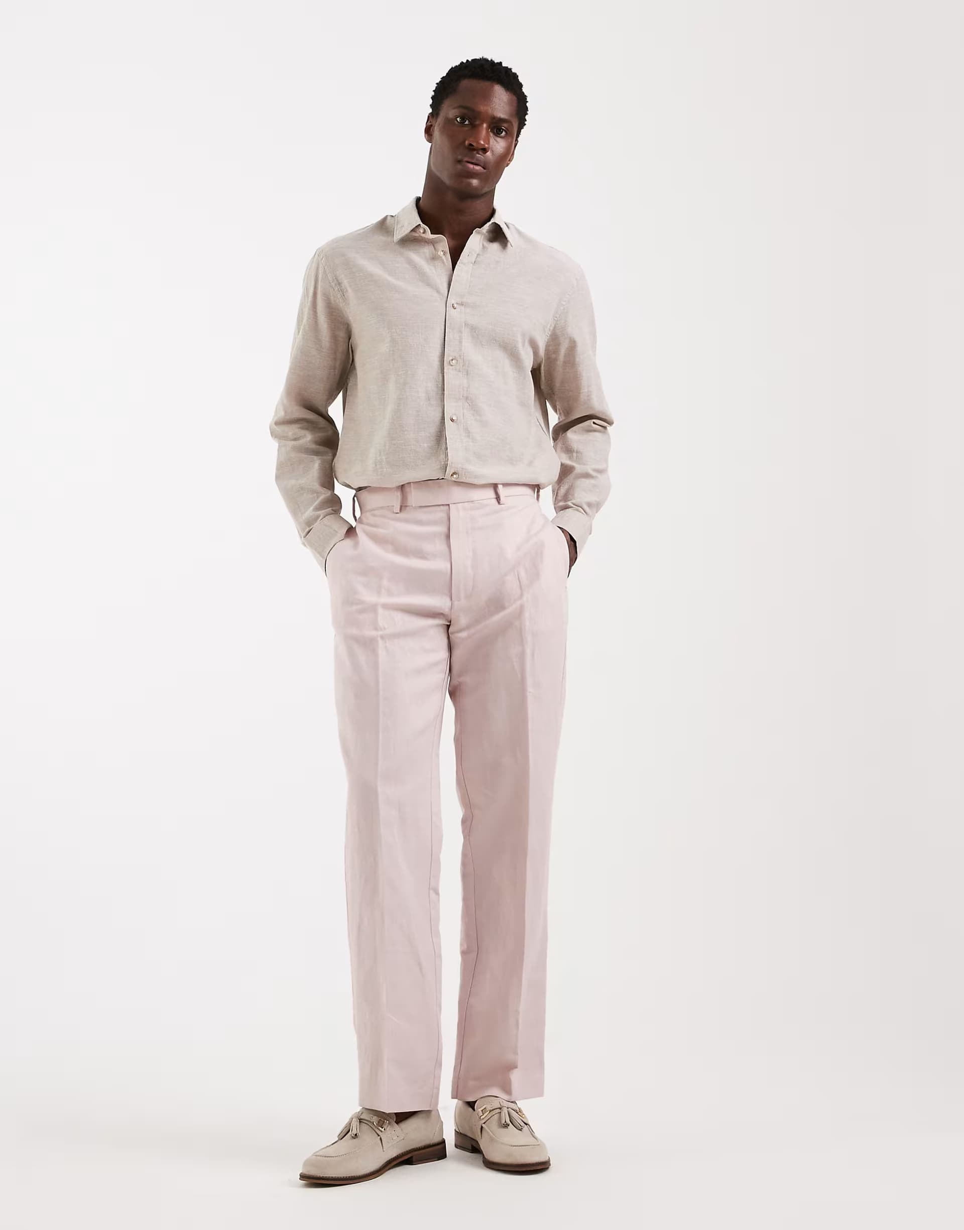 ASOS ASOS DESIGN smart linen rich straight leg trousers in dusty pink