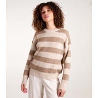 Blue Vanilla Women's Cream Stripe Print Crew Neck Jumper Blue Vanilla New Look